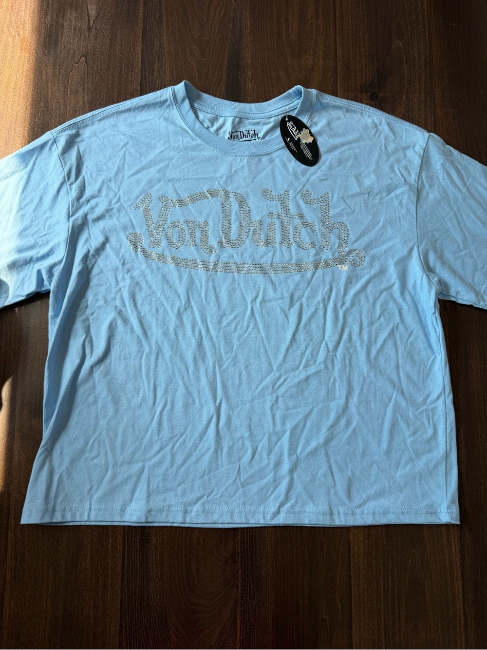 Von Dutch Light Blue Studded Logo Crew Tee